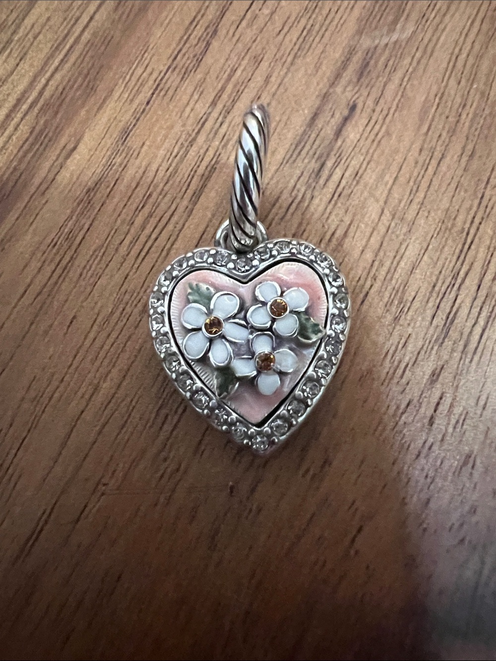 Brighton Heart Pendant Charm in Pink and White with Crystal Trim